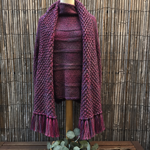 Runa sweater and matching scarf #145 in amethyst on a dress form