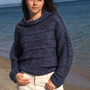 Runa Icicle Sweater #145 in marina, a textured Snö jumper worn by the sea