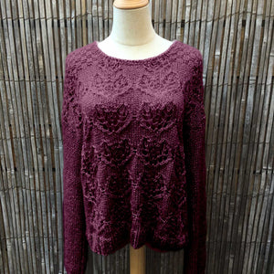 Front view of the Ingrid lace jumper #149 knitted in Snö Mulberry