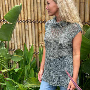 Super Easy roll neck top #155 knitted in Scandi Cotton XL eucalyptus