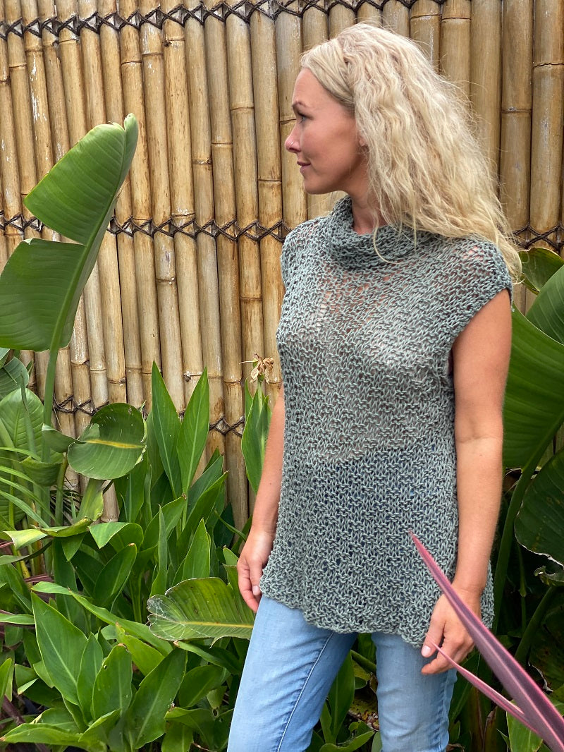 Super Easy roll neck top #155 knitted in Scandi Cotton XL eucalyptus
