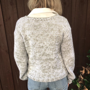 Scandi Cardigan #176 knitted in white and grey marl Eco Cotton, image 4