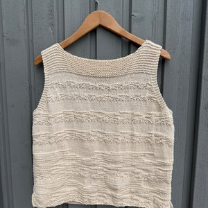 Frida Top #179 on a hanger, textured side out, in ecru cotton