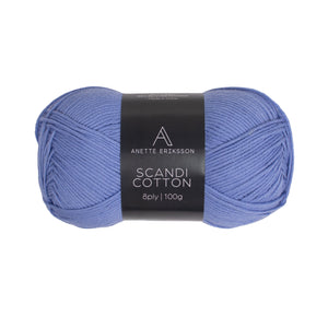 A ball of Anette Eriksson Scandi Cotton in sky, the yarn the Crochet Top #190 is crocheted in