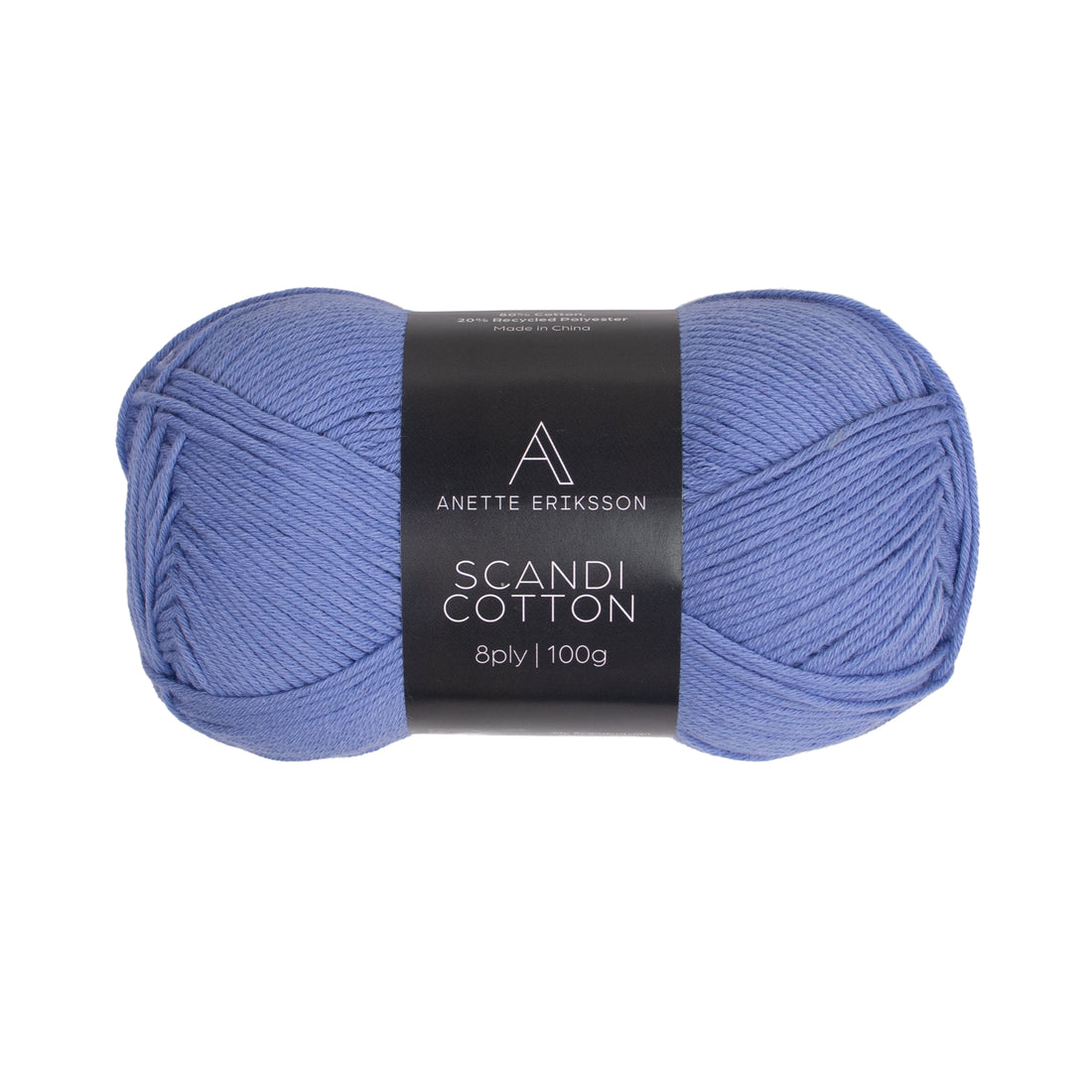 A ball of Anette Eriksson Scandi Cotton in sky, the yarn the Crochet Top #190 is crocheted in