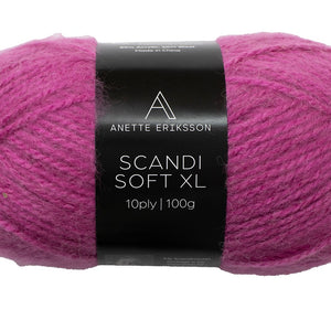 A ball of Scandi Soft XL yarn in wild rose, the shade the Super Easy Cardigan #316 is knitted in