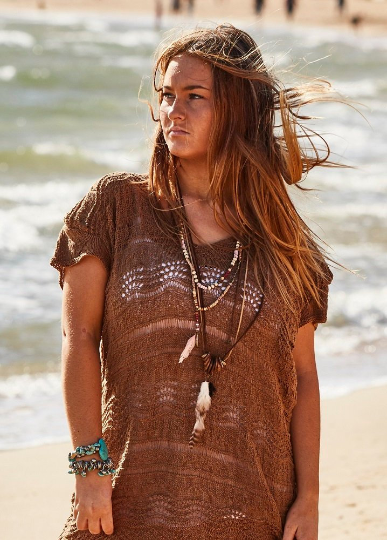 BOHO DRESS - knitting pattern #103, brown