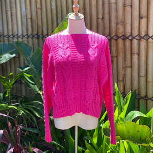 The Elisabeth cable jumper #113 in cerise on a mannequin
