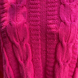 Close-up of the cable panel on the Elisabeth cable jumper #113 in cerise