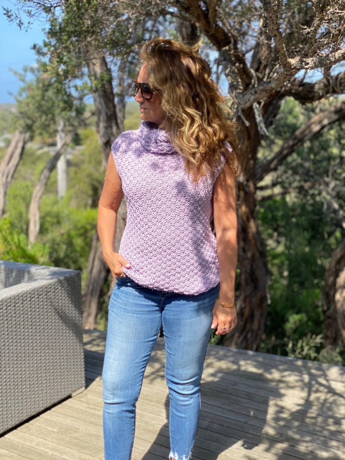 Super Easy roll neck top #155 knitted in Scandi Cotton XL lilac