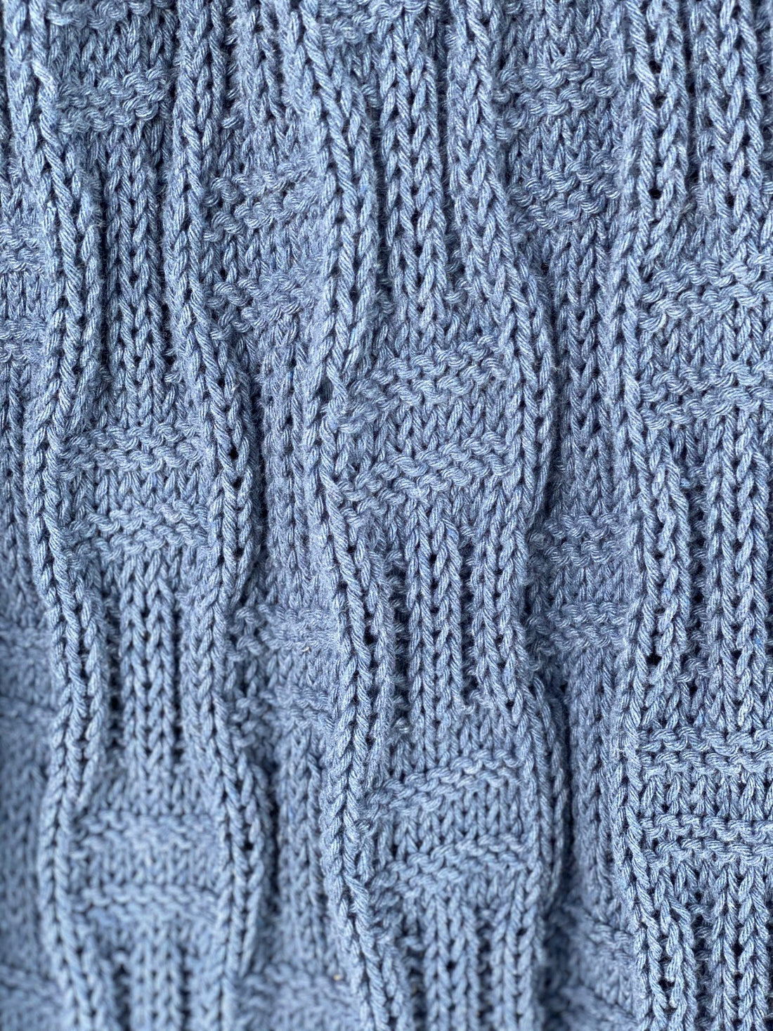 Close-up of the basket weave pattern on the Basket Throw #222 in indigo