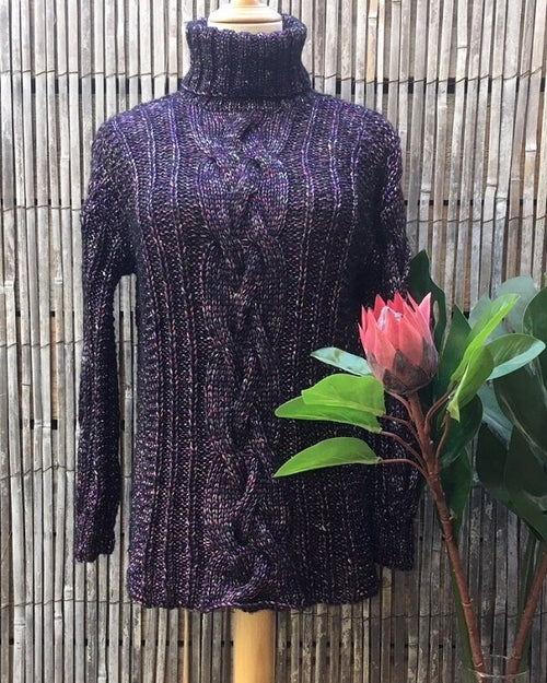 CABLE ROLL NECK - #150, amethyst