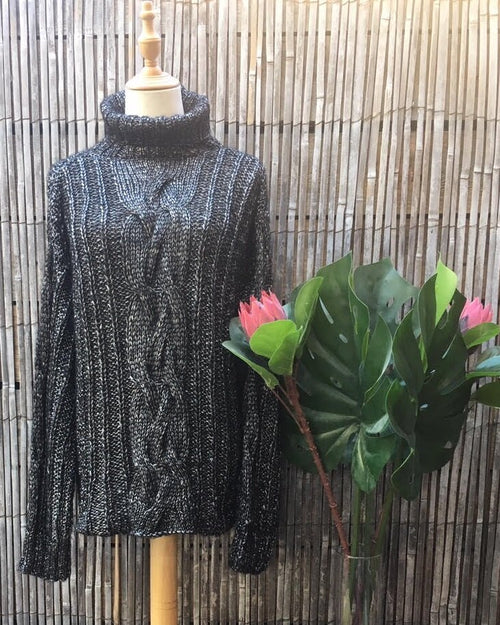 CABLE ROLL NECK - #150, silver